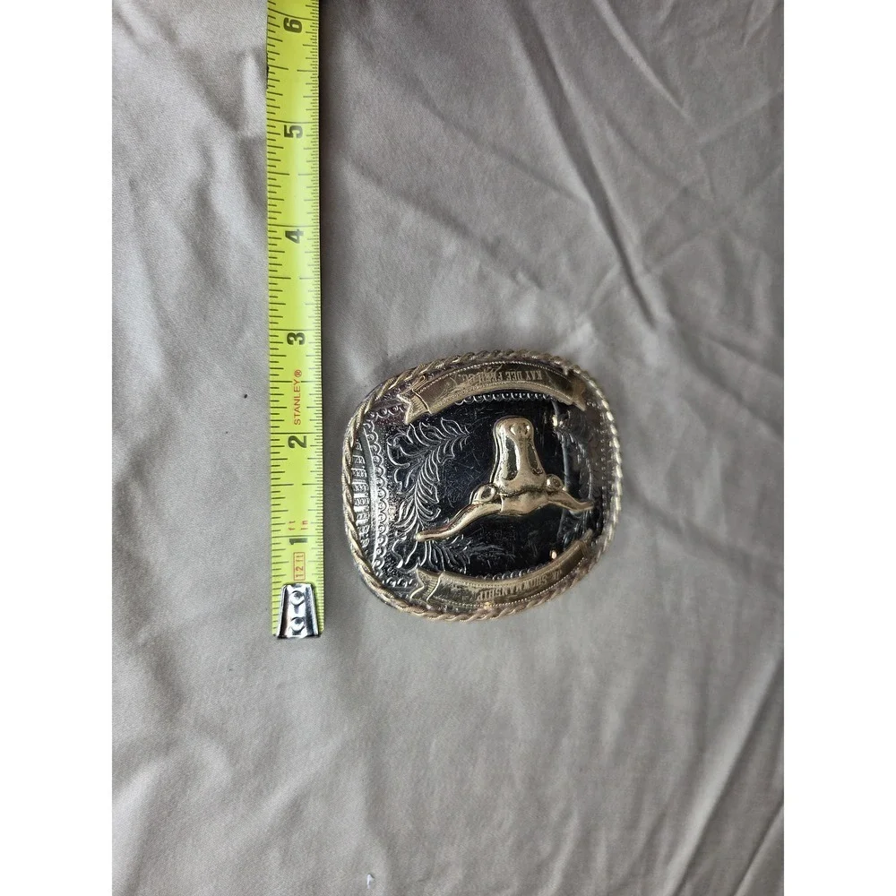Vintage Bull Longhorn Cowboy Belt Buckle - Nickel Silver
